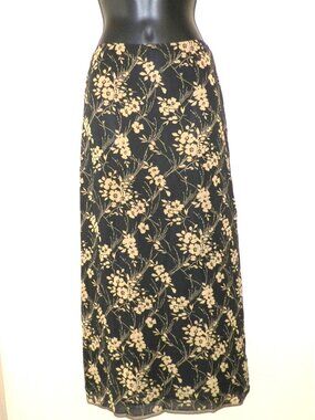 DKNY Petite Black & Tan Flowered Skirt